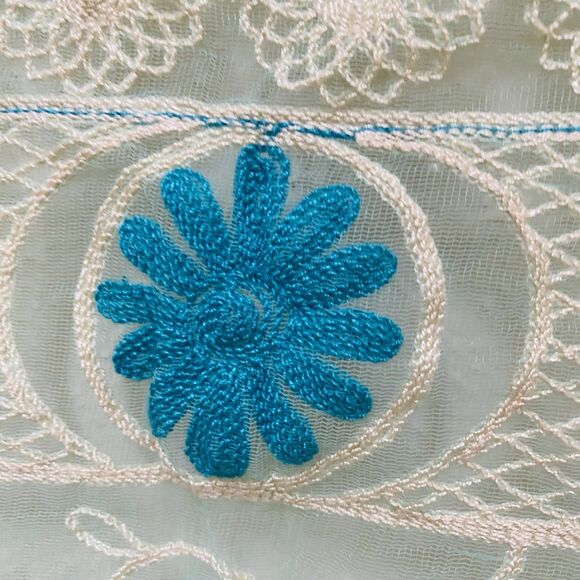 Lace Floral Embroidered Blue Accent Table Runner - Picture 4 of 6